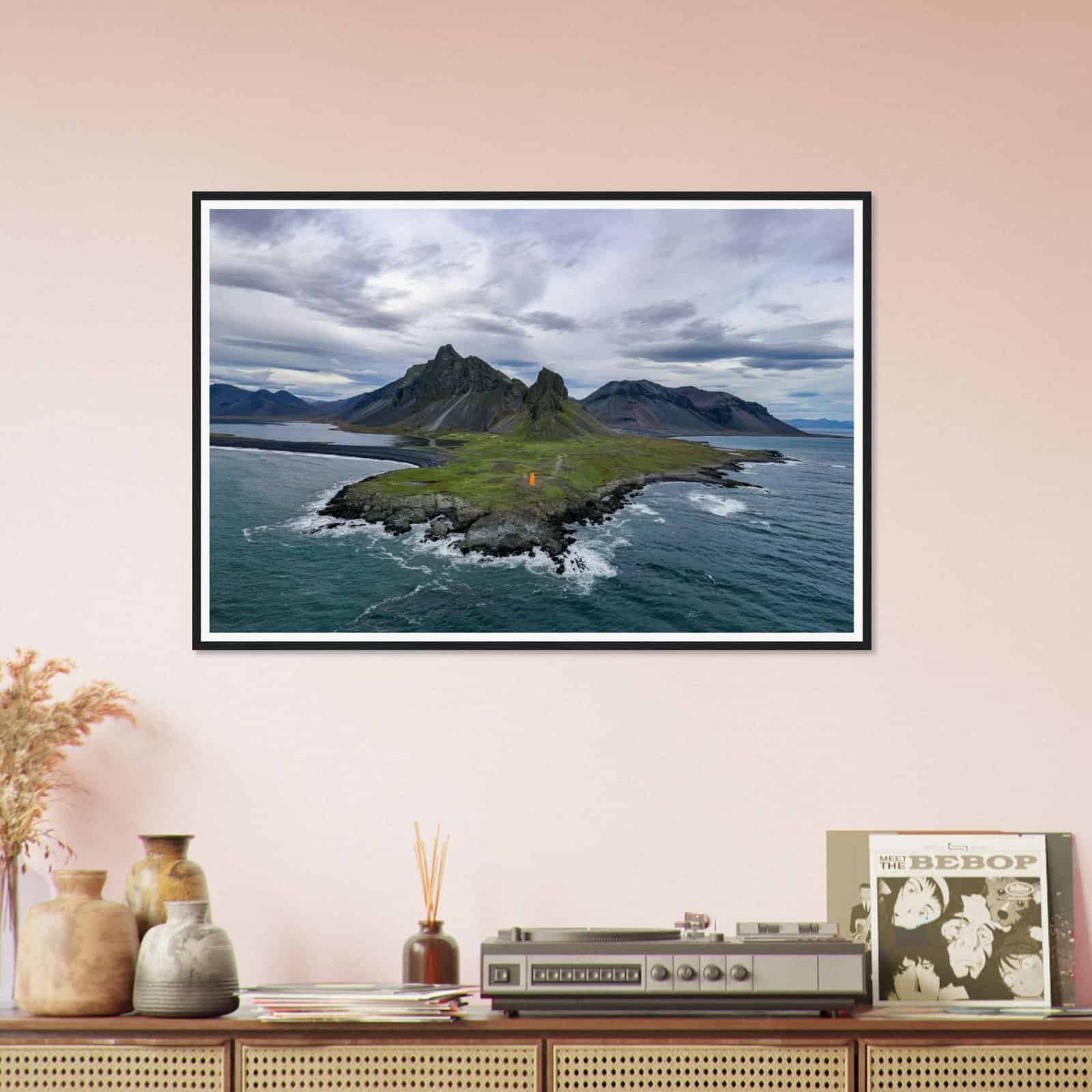 framed poster in living room